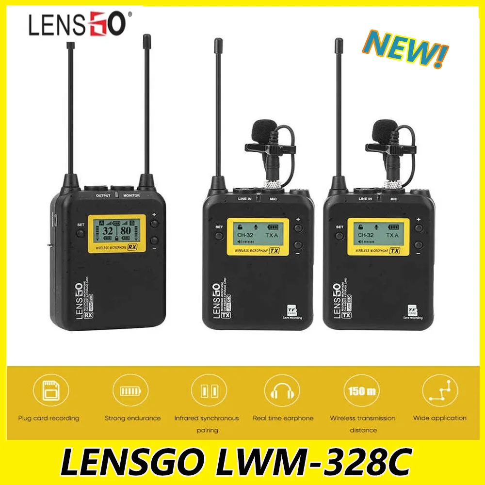 

LENSGO LWM 328C Wireless Microphone Professional mobile phone DSLR Camera Lapel Lavalier Mic Transmitter Kit for Video Recording