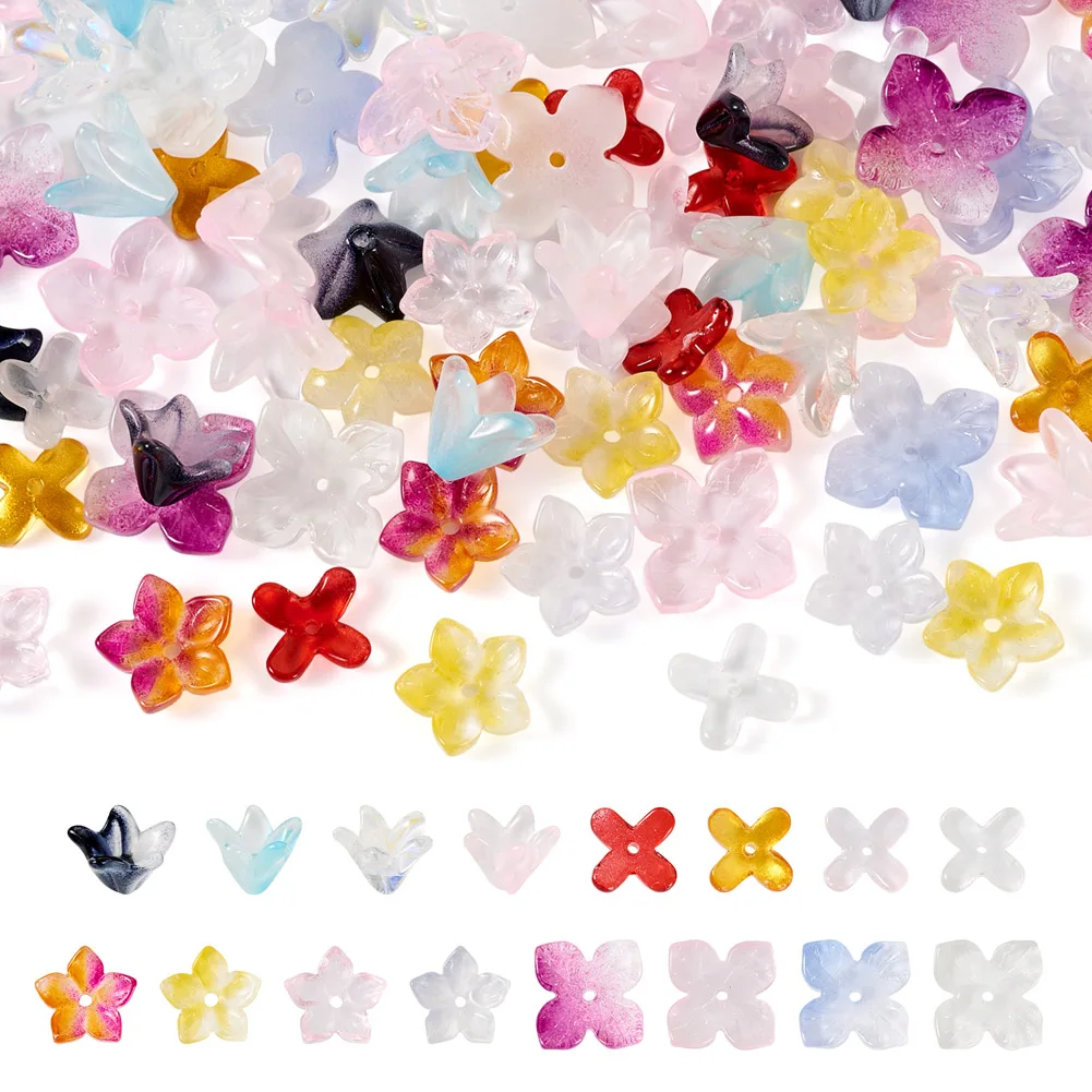 

160Pcs Transparent Glass Beads Caps Flower End Caps Loose Spacer Beads Mixed Color for Jewelry Making DIY Bracelet Necklace Earr