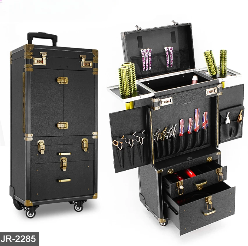 

Rolling Lockable Makeup Train Case Hairdressing Trolley Stylist Beauty Salon Cosmetic Luggage Travel Organizer Tool Box JR-2285