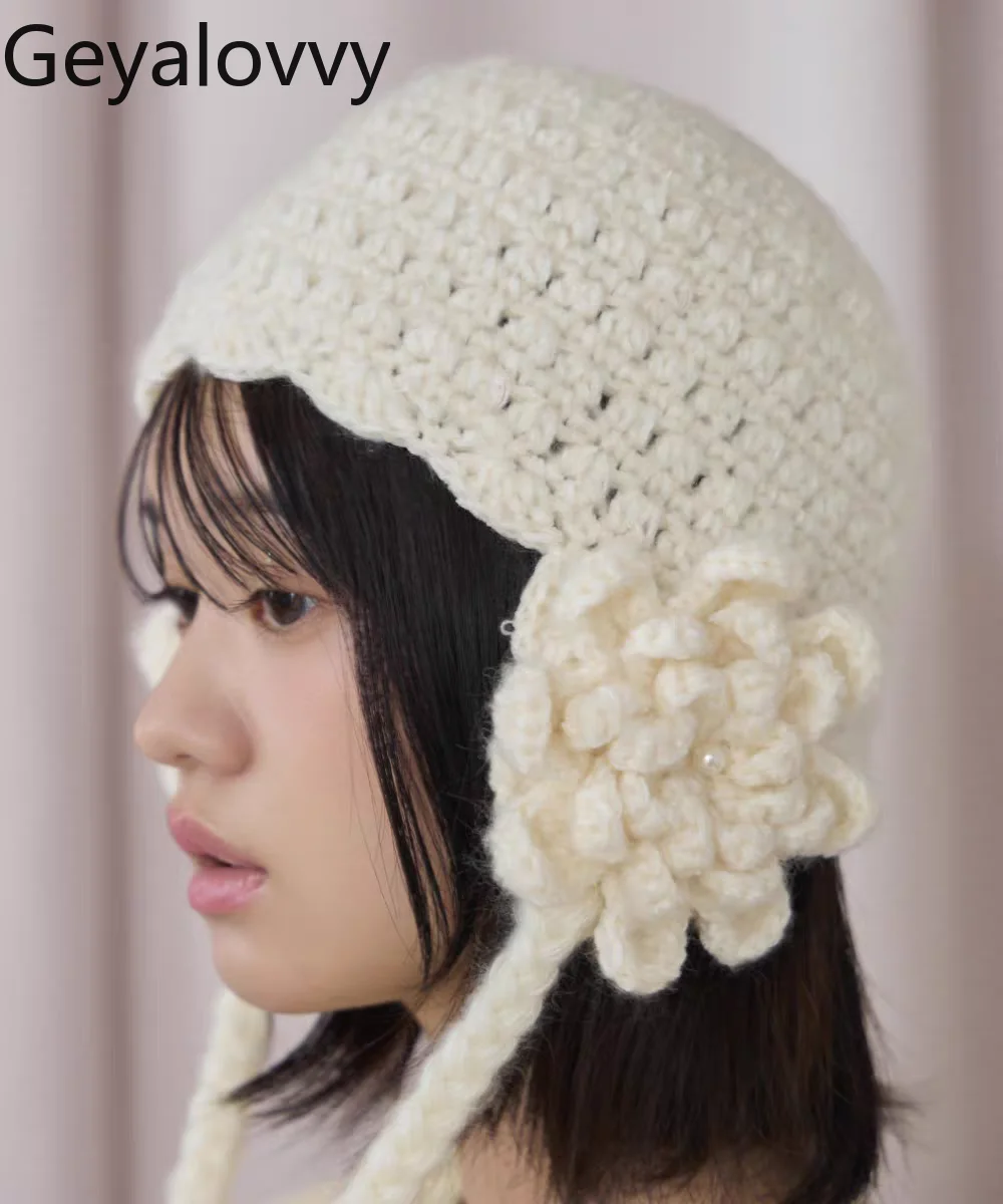 

Универсальная однотонная вязаная шапка с завязками для защиты ушей, новый зимний японский милый стиль, универсальные теплые пуловеры для девочек