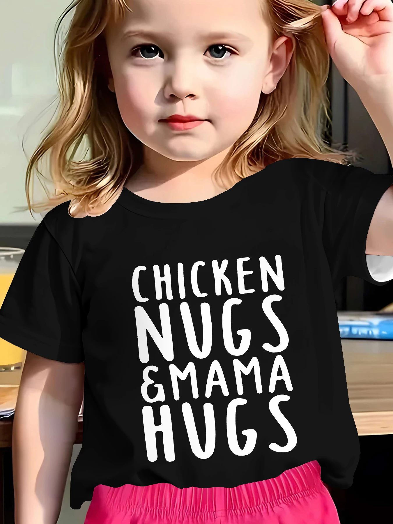 

Children's Cute Food T-Shirt Boys' Autumn Chicken Nuggets Warm Slogan Graphic Top