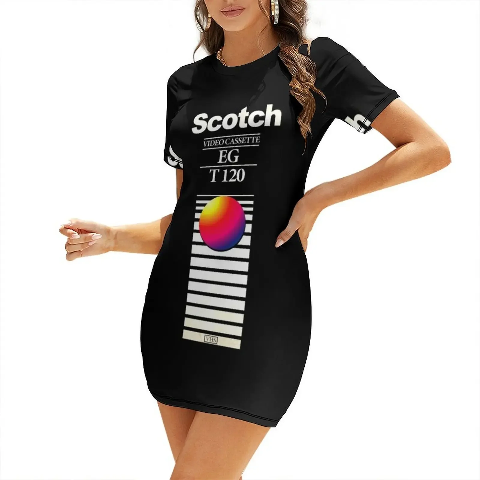 

VHS Tape - Eighties Short-Sleeved Dress party dresses women chic and elegant woman dress
