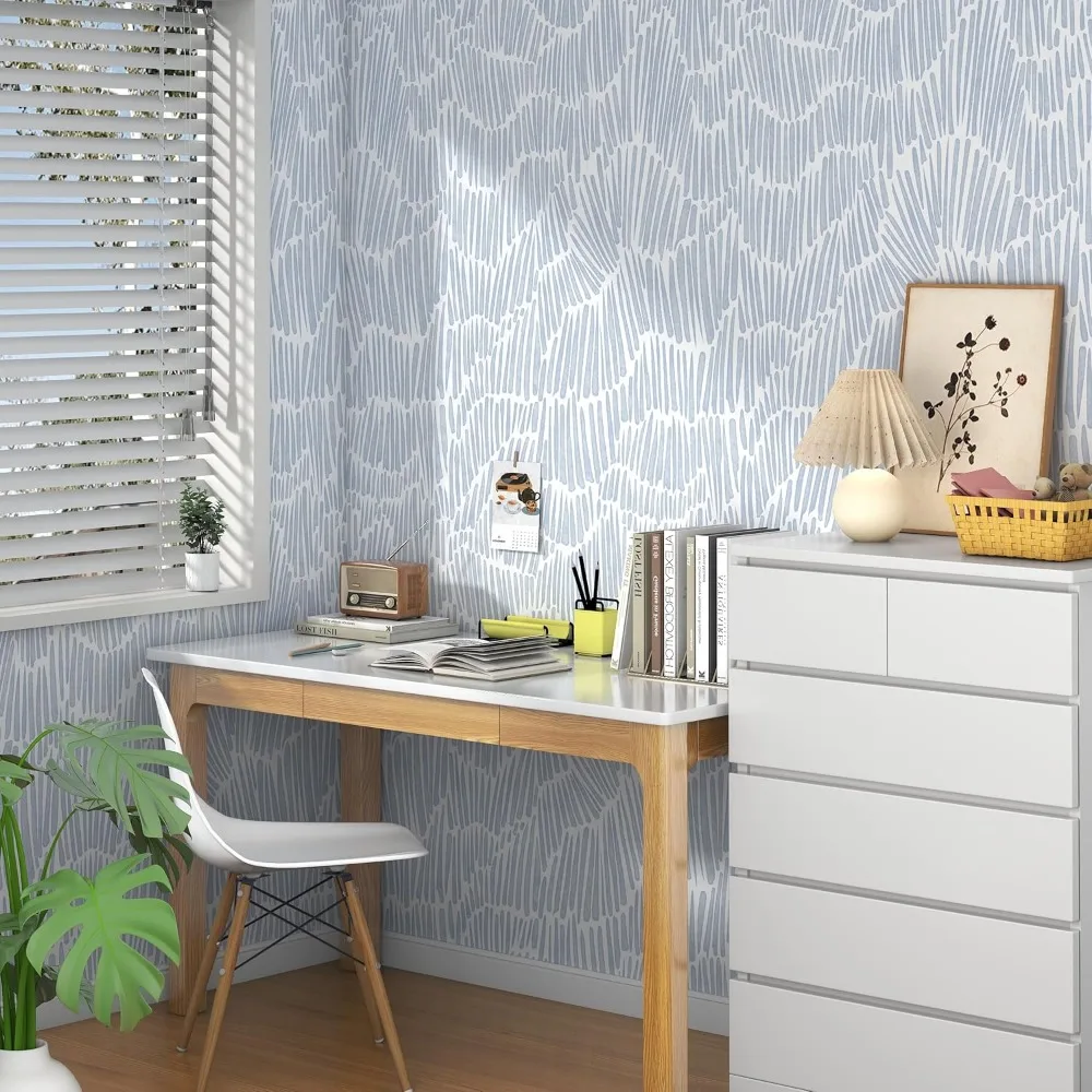 ورق جدران مخطط حديث - نمط بوهو أزرق قابل للتقشير واللصق ذاتي اللصق قابل للإزالة لجدران غرفة النوم، تصميم مقاوم للماء #6