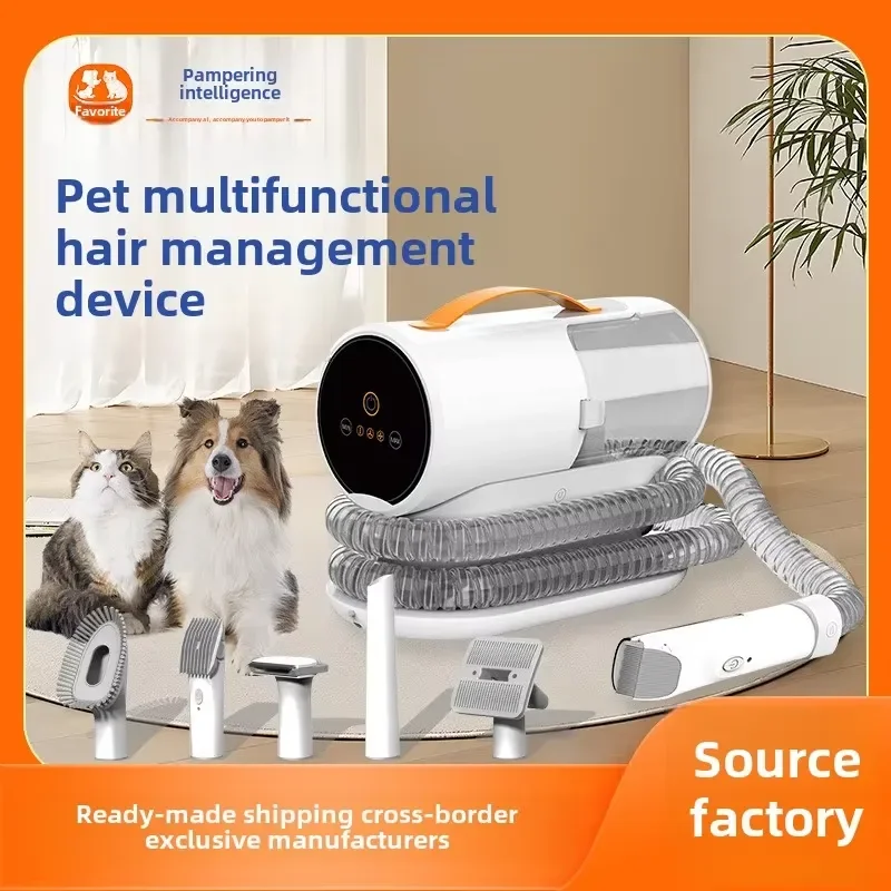 Electric Pet Hair Clipper with Vacuum Function Floating Brush Thin Comb for Cats Dogs Rechargeable Grooming Tool Plastic Body