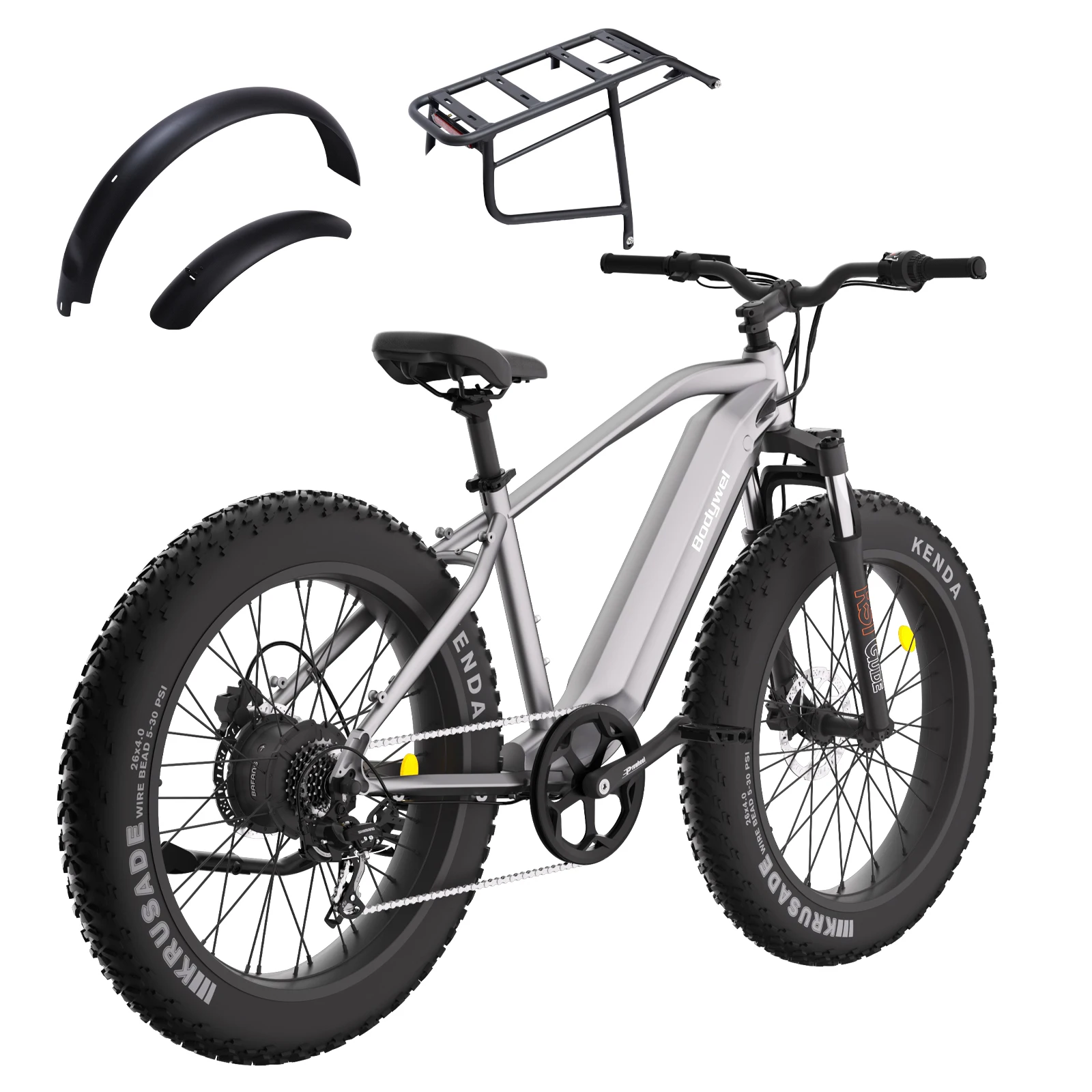 Bodywel D6 26'' Fatbike E-Bike 48V 15AH 7-Gang Allterrain-Elektrofahrrad für Erwachsene Fat Mountain E-Bike