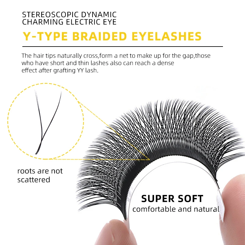 Yelix YY Shape Eyelashes Extension Soft Premium False Eyelashes Black Crisscross Lash Individual Eyelashes Makeup Beauty