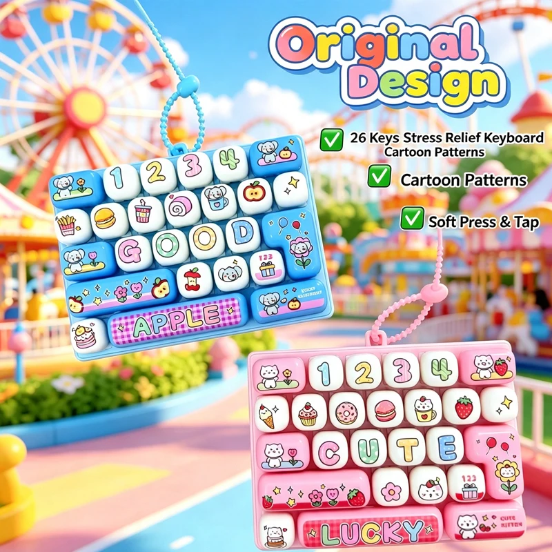 New Animal Diary 26 Grids Stress Relief Simulation Keyboard Keychain Desktop Decoration Bag Ornament Toy Creative Gift