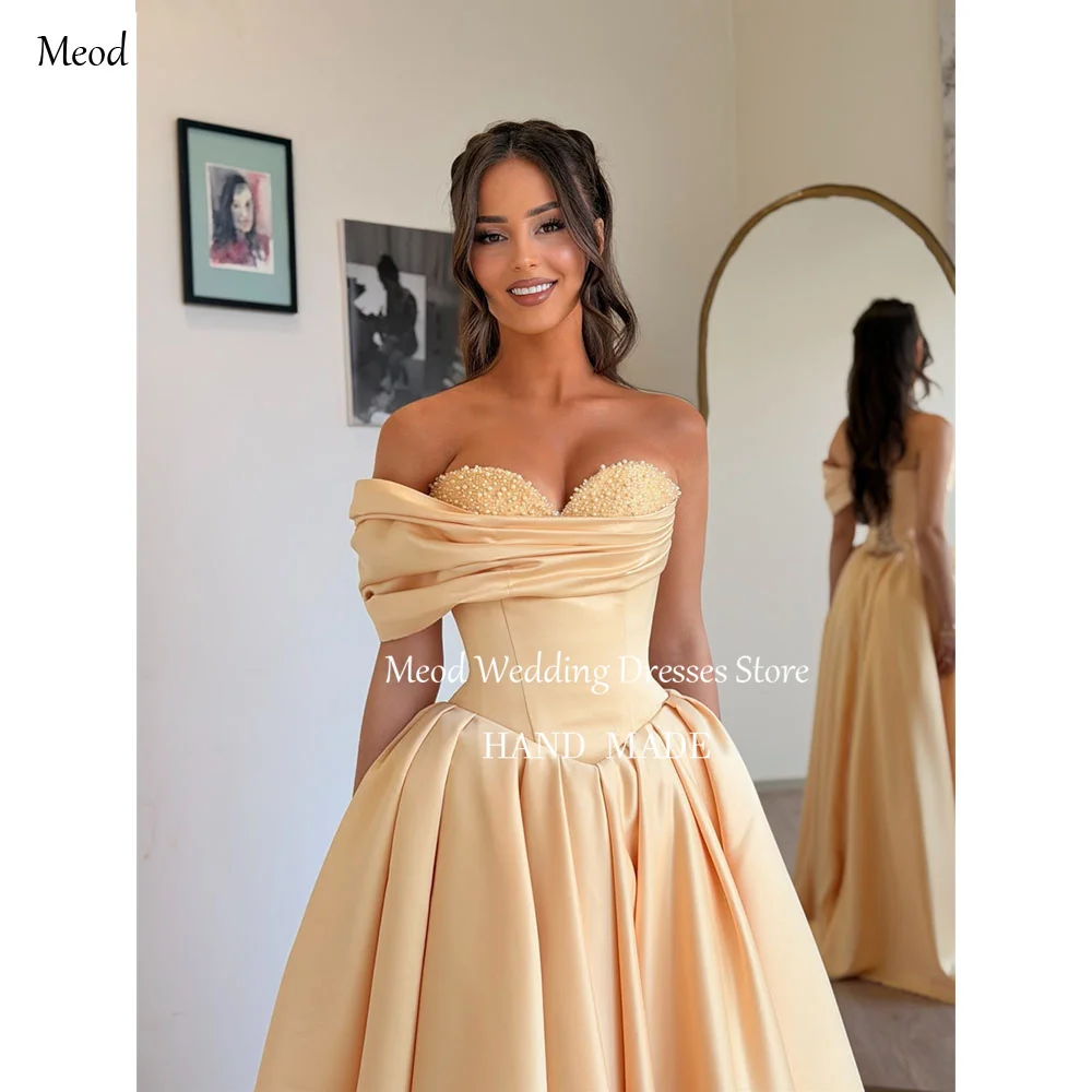 

MEOD Yellow Satin Evening Gowns Sweetheart Beading Floor Length Prom Gown Formal One Shoulder Elegant Robes De Soirée Customized
