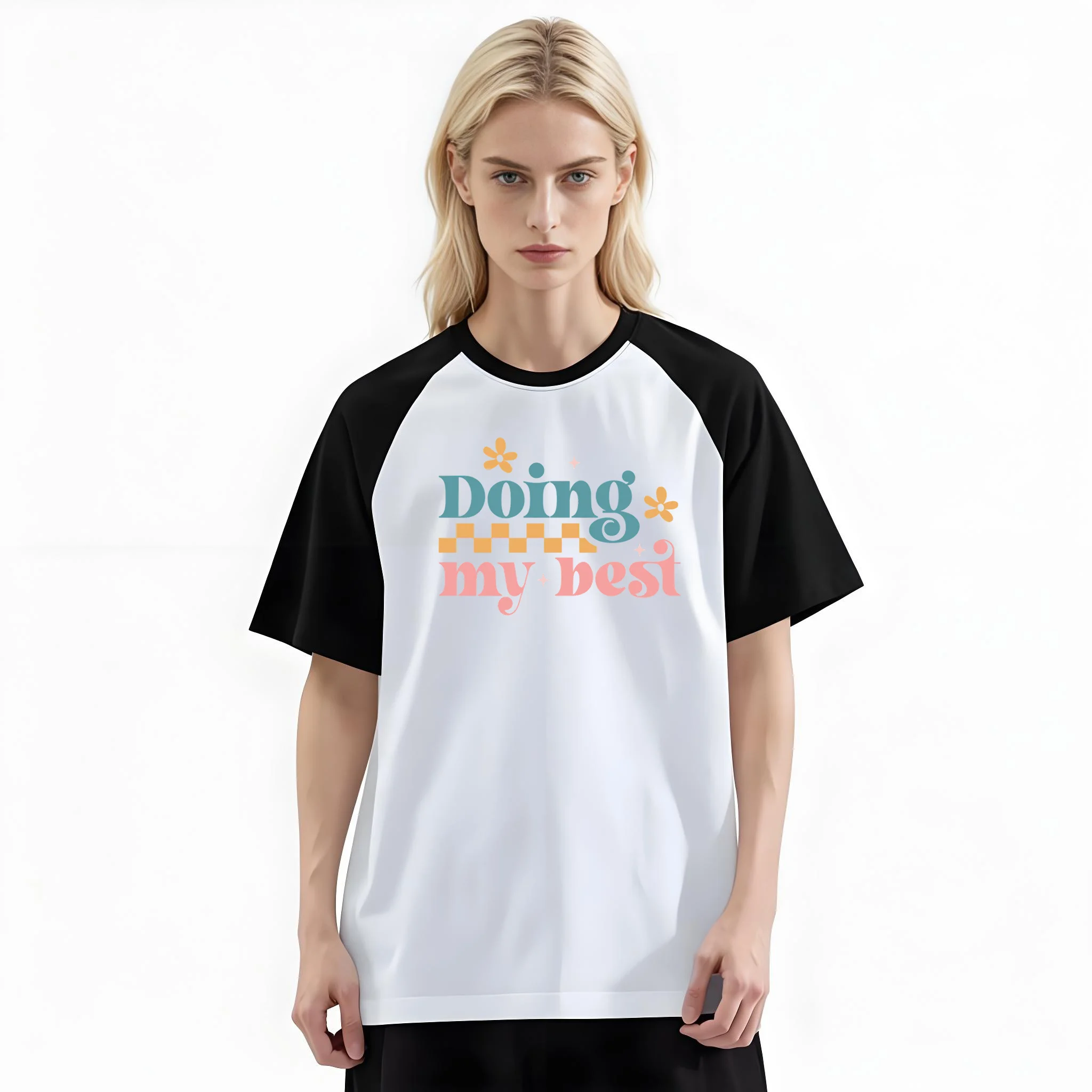 Women'S Fashion Raglan Sleeve T-Shirt, Doing My Best Soft Retro Text Printed, Summer Casual Comfortable Tee, Women'S Everyday Short-Sleeve Top