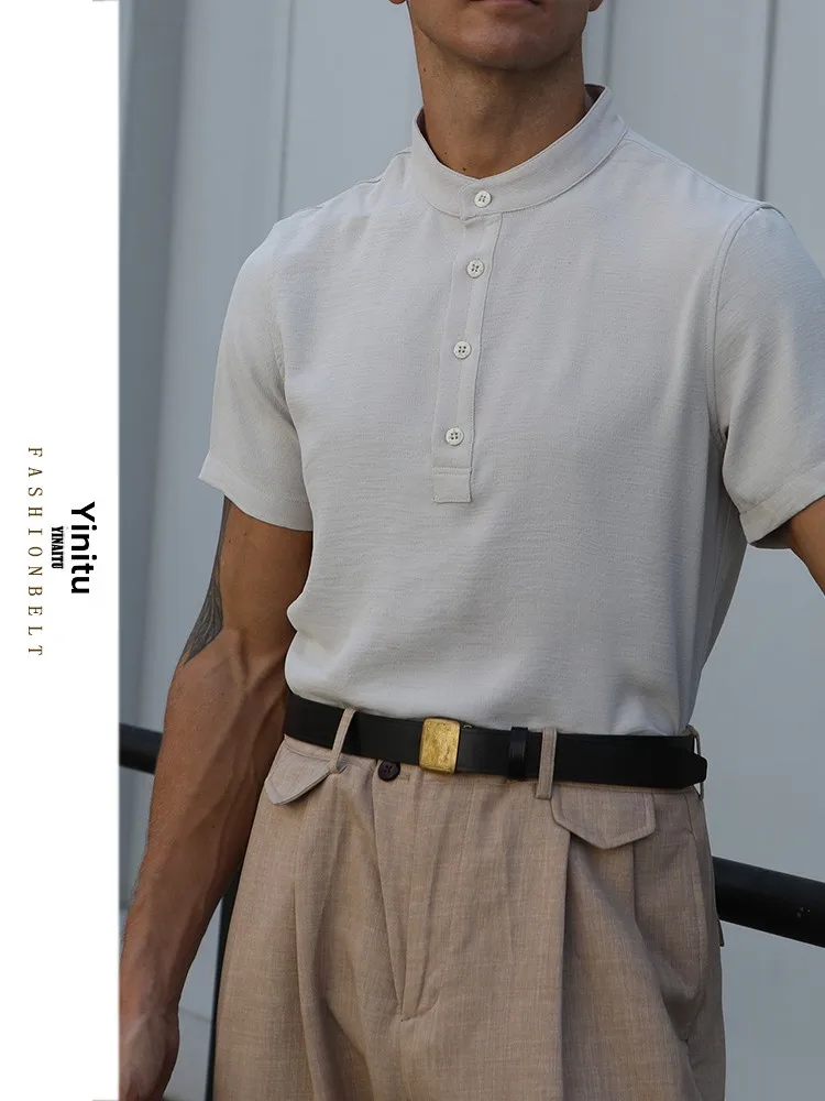 

Genuine Leather Belt for Men Pure Calfskin Faionable Retro Folr Bule No Punching Required Slim Waist Belt for Gentlemen