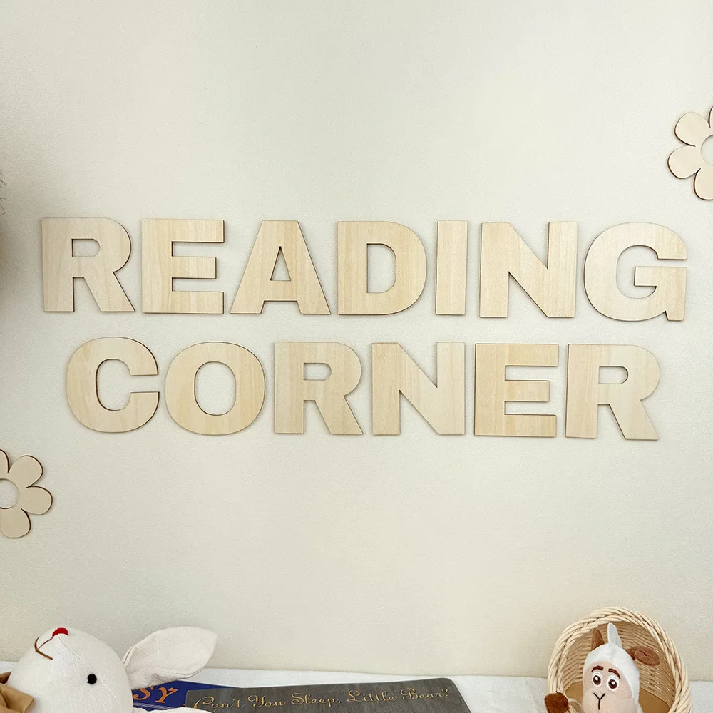 Wooden English Letter Wall Stickers Reading Corner Scene Layout Chips Parent-child Reading Area Library Kindergarten Decoration