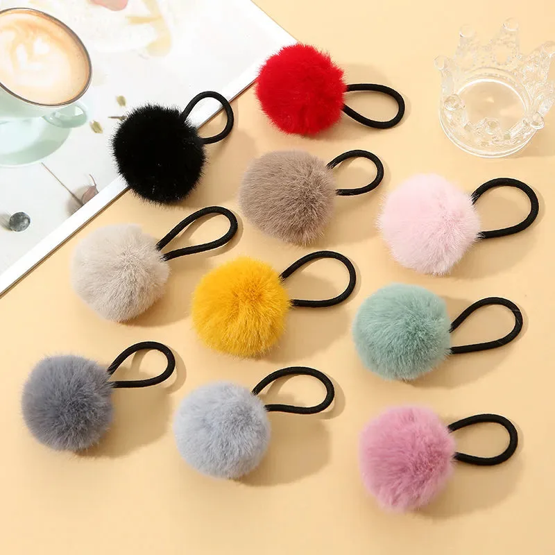 10Pcs Fluffy Fur Elastic Hair Band Soft Warm Hair Rope Stretchy Rubber Band Fashion Women Girls Kids Hair Ties Accessories