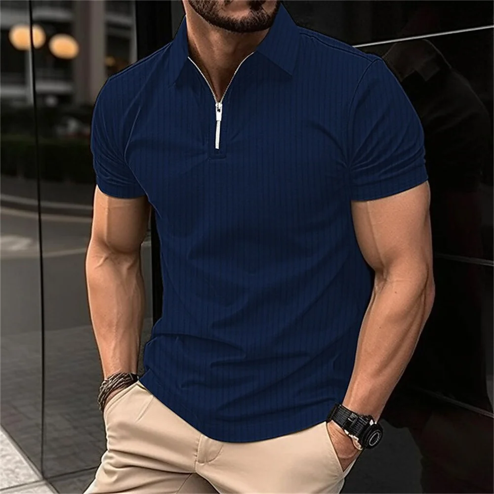 Polo à manches courtes imprimé à rayures pour hommes, t-shirt décontracté, chemise polot, rue à revers, polo de golf, vêtements d\'été, mode