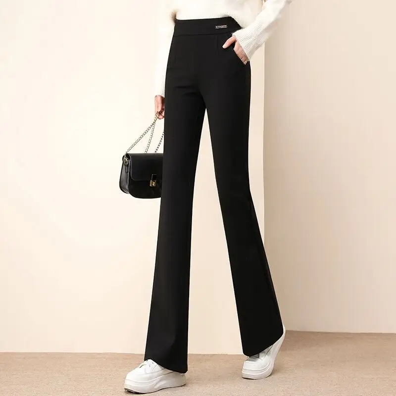 

Women Summer Simplicity Slim Appear Thin Elastic Waist Solid Color Flare Women Clothes Casual All-match High Waist Thin Trouser