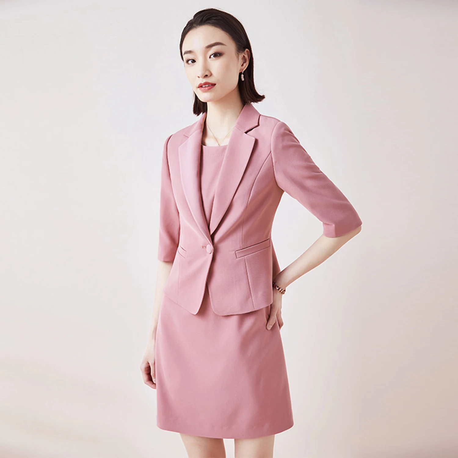 Allingentle Pink Women's Skirt Suit 2 Piece Suit Fashion Blazer & Skirt for Casual Office Outfit Customize