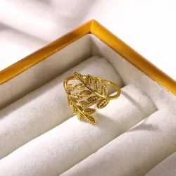 Leaves Rings for Women Opening Stainless Steel Ring 2024 Trend New in Female Band Classic Statement Elegant Jewelry Accessories