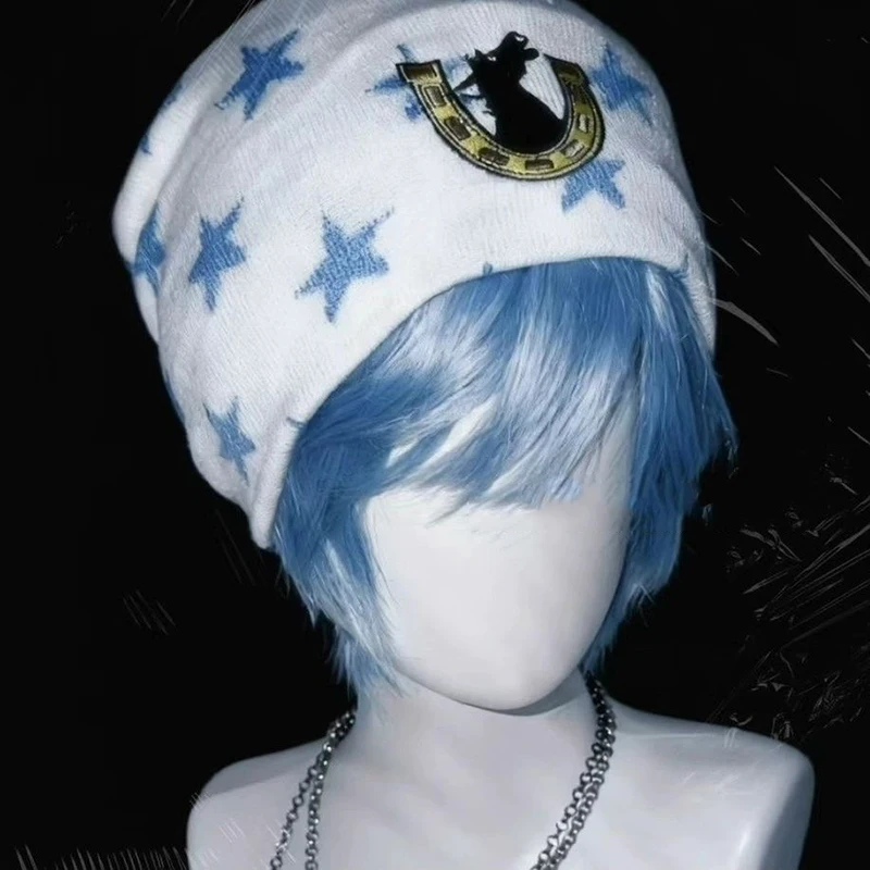 Anime JoJo's Bizarre Adventure Cosplay Johnny Joestar Hat Horseshoe Star Printed Fashion Hat For Women Men Halloween Party Hat