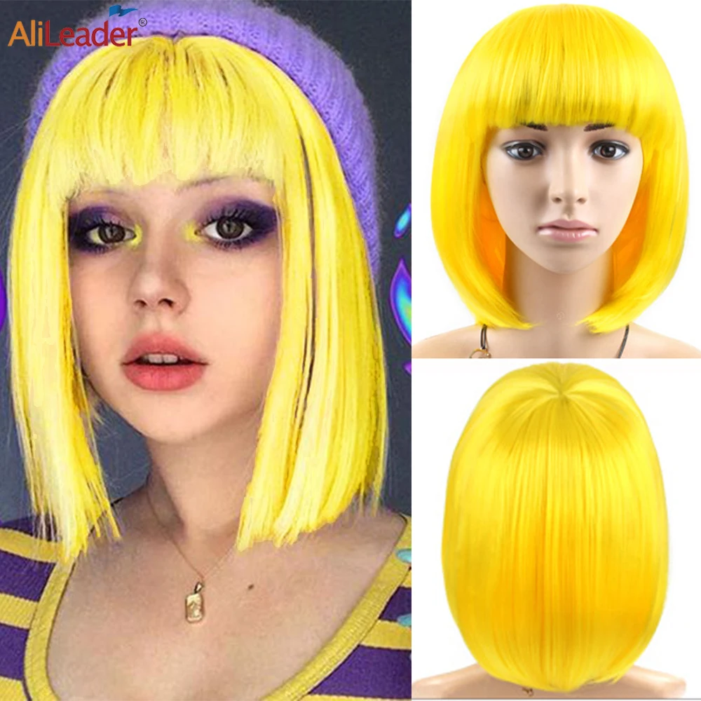 

12" Bob Wig Fashion Straight Wigs Good Quality Synthetic Wigs on Sale Clearance Short Cosplay Wigs Black Yellow Pink Blonde Wigs