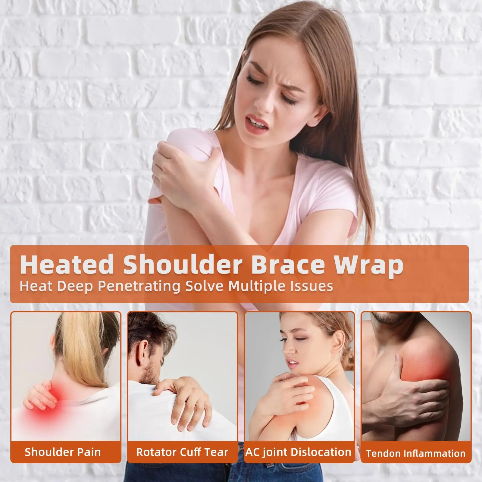 Heated Shoulder Wrap Brace Adjustable Shoulder Heating Pads with Extension Belt for Frozen Shoulder Dislocation Pain Relief