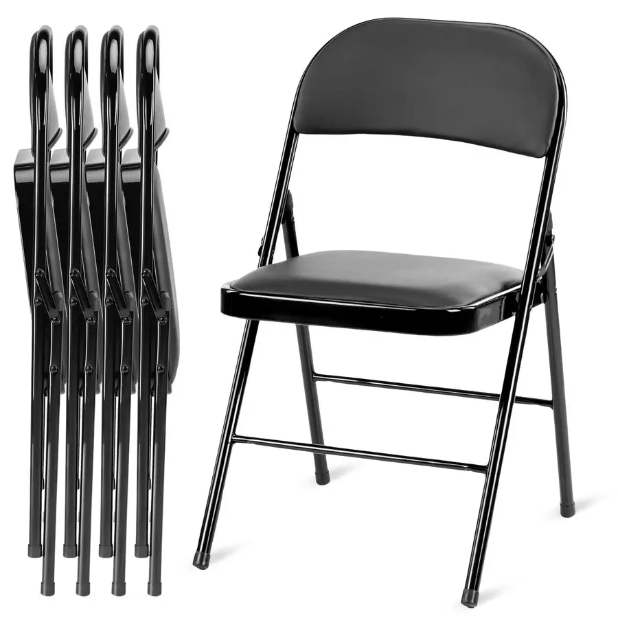 

4 Pack Folding Chairs with Leather Padded Cushion Seats amp Durable Metal Frame, Comfortable, Foldable, Portable, Commercial Ev