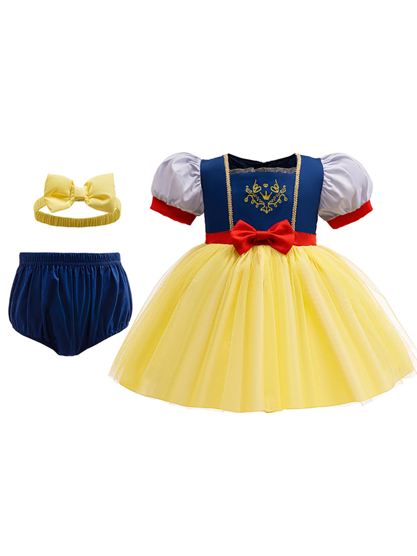 Baby Girl\'s Three-Piece Halloween Theme Poker Print Dress Blue Short-Sleeved Outfit for Parties Birthdays Photo Shoots