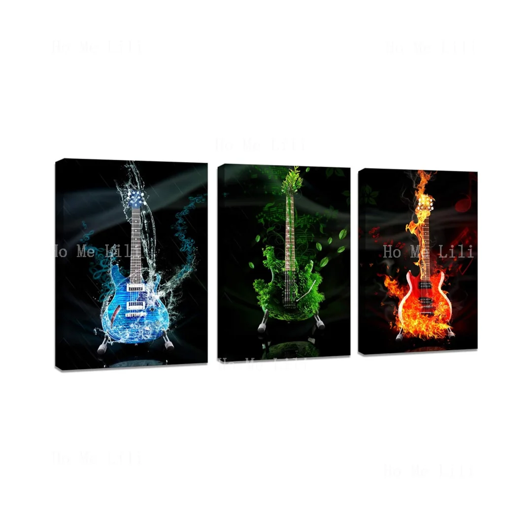 Panels Red Green Blue Guitar Wall Art Pictures Print On Canvas Painting Wall Artworks Pictures For Office Bedroom Wall Decor