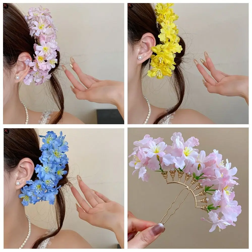 

Elegant Bohemian Simulation Flower Hair Fork Cloth Sweet Flora Hair Stick Headwear Iron Chinese Style Hairpin Bridesmaid