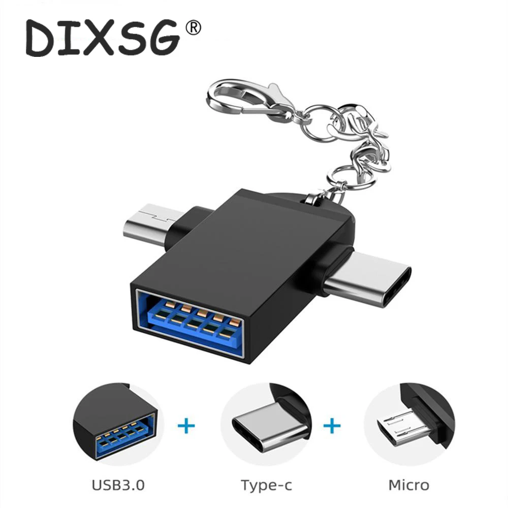 2 in 1 OTG Adapter, USB 3.0 Female To Micro USB Male and USB C Male Connector Aluminum Alloy on The Go Converter