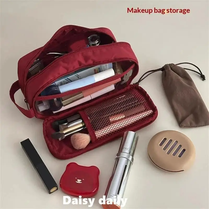 Double Layer Cosmetic Bag Travel Makeup Organizer Large Capacity Toiletry Bag Multifunction Pencil Case Brush Holder
