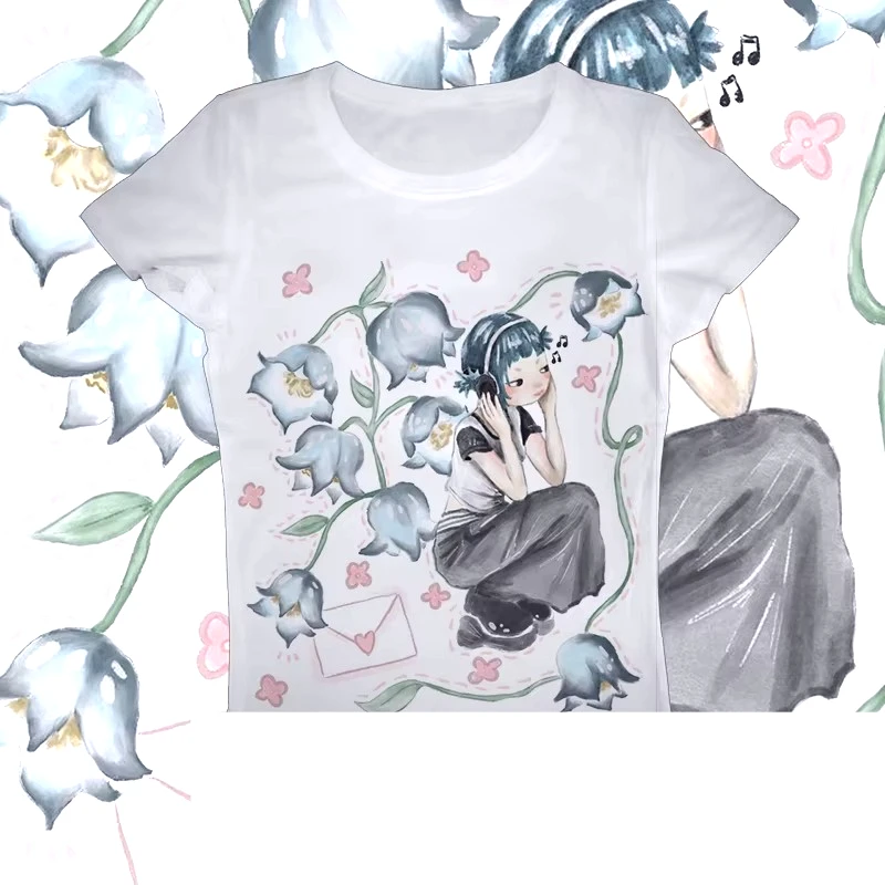 Y2K Korean Popular Clothes Emo Aesthetic Summer Baby Tee Streetwear Gothic Harajuku Graphic Print T-shirt Women Vintage Crop Top