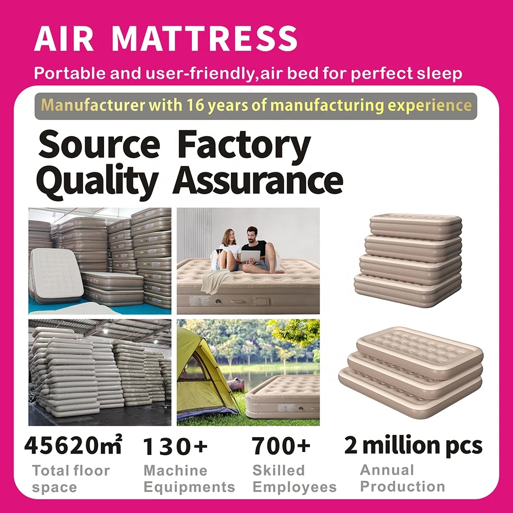 Wholesale PVC Flocking Air Bed Inflatable Camping Outdoor Portable Twin Air Mattress With Built-in Pump Home Furniture Guests