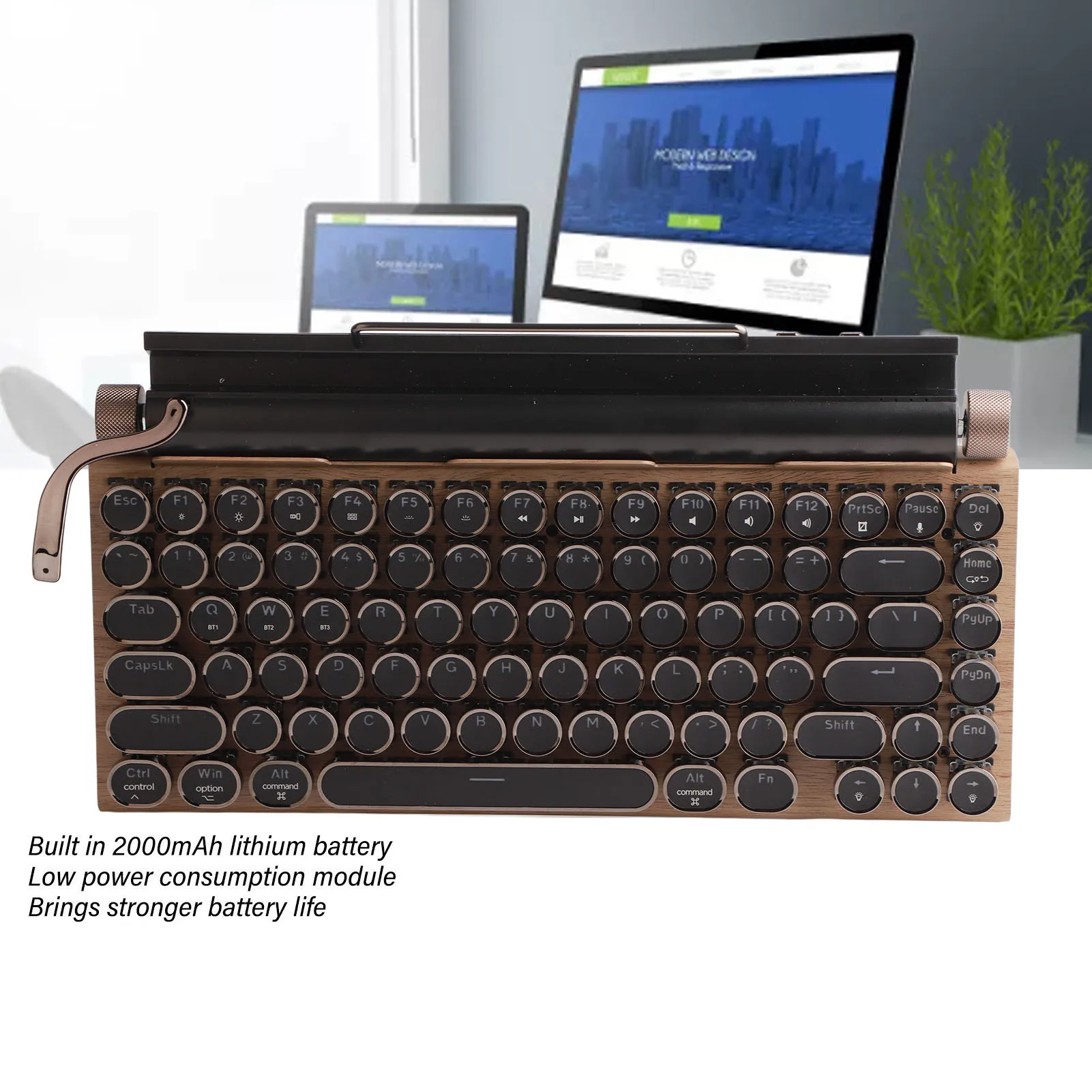 

83 Keys Vintage Typewriter Keyboard Vintage Wireless Bluetooth Mechanical Keyboard with Metal Round Cap
