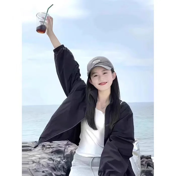 

Повседневная куртка с воротником, спортивный топ, женская модная одежда для защиты от солнца, тонкое зимнее пальто, скрывающее недостатки фигуры