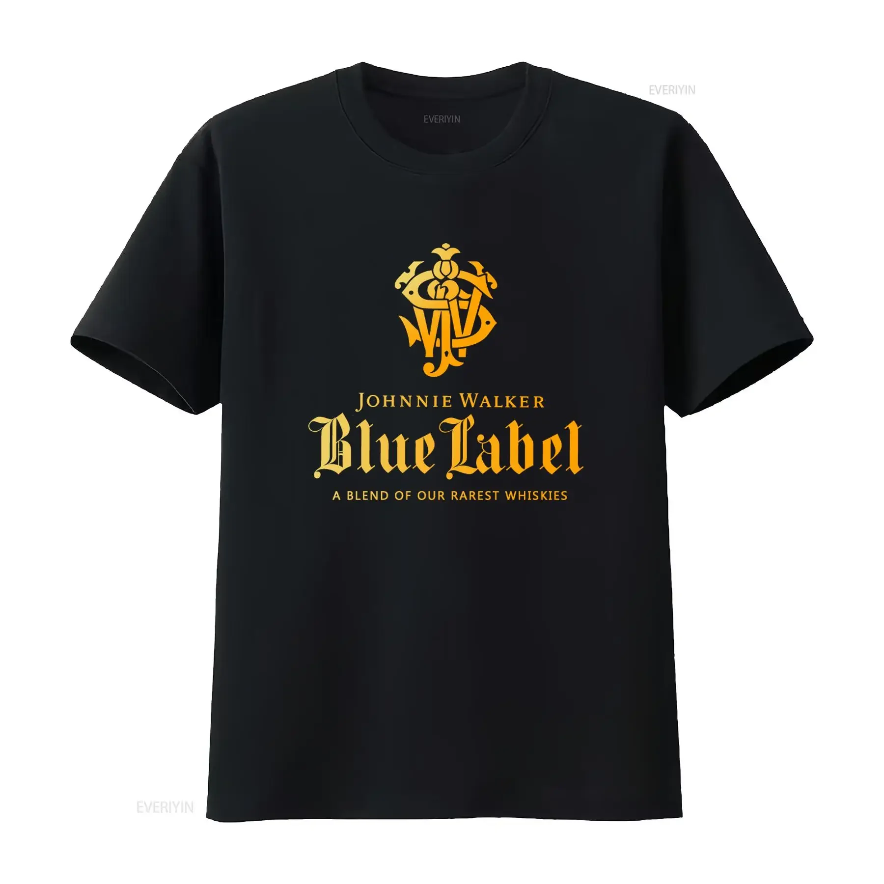 Camiseta Unissex Johnnie Walker Blue Label com Design de Logo de Whisky Premium, Estampa Vintage Lavada e Tecido Elástico