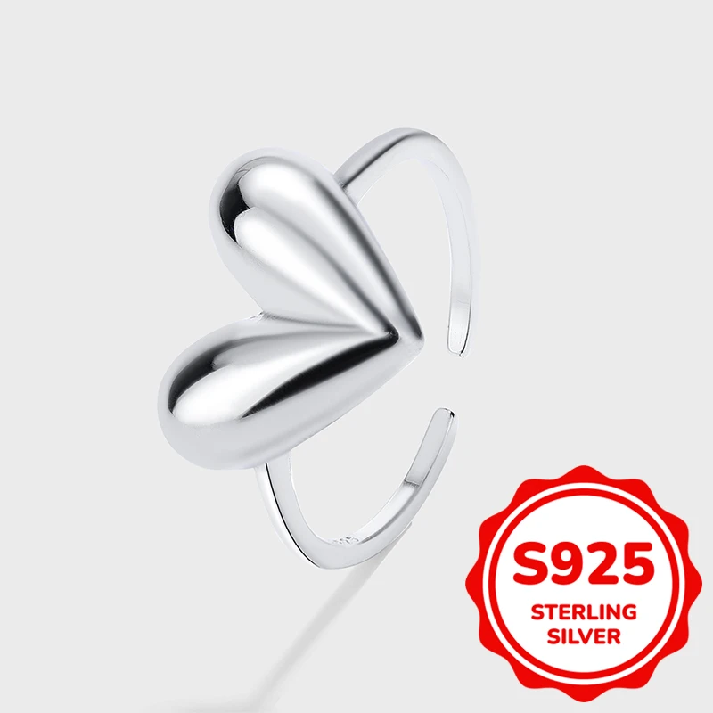 

Classic genuine S925 sterling silver love heart-shaped opening adjustable ring for women's daily commuting gift jewelry