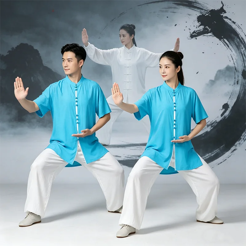 Women's & Men's Summer 2023 Jacquard Tai Chi Set - Flowy Midi-Length Martial Arts Uniform with Contrast Color Design