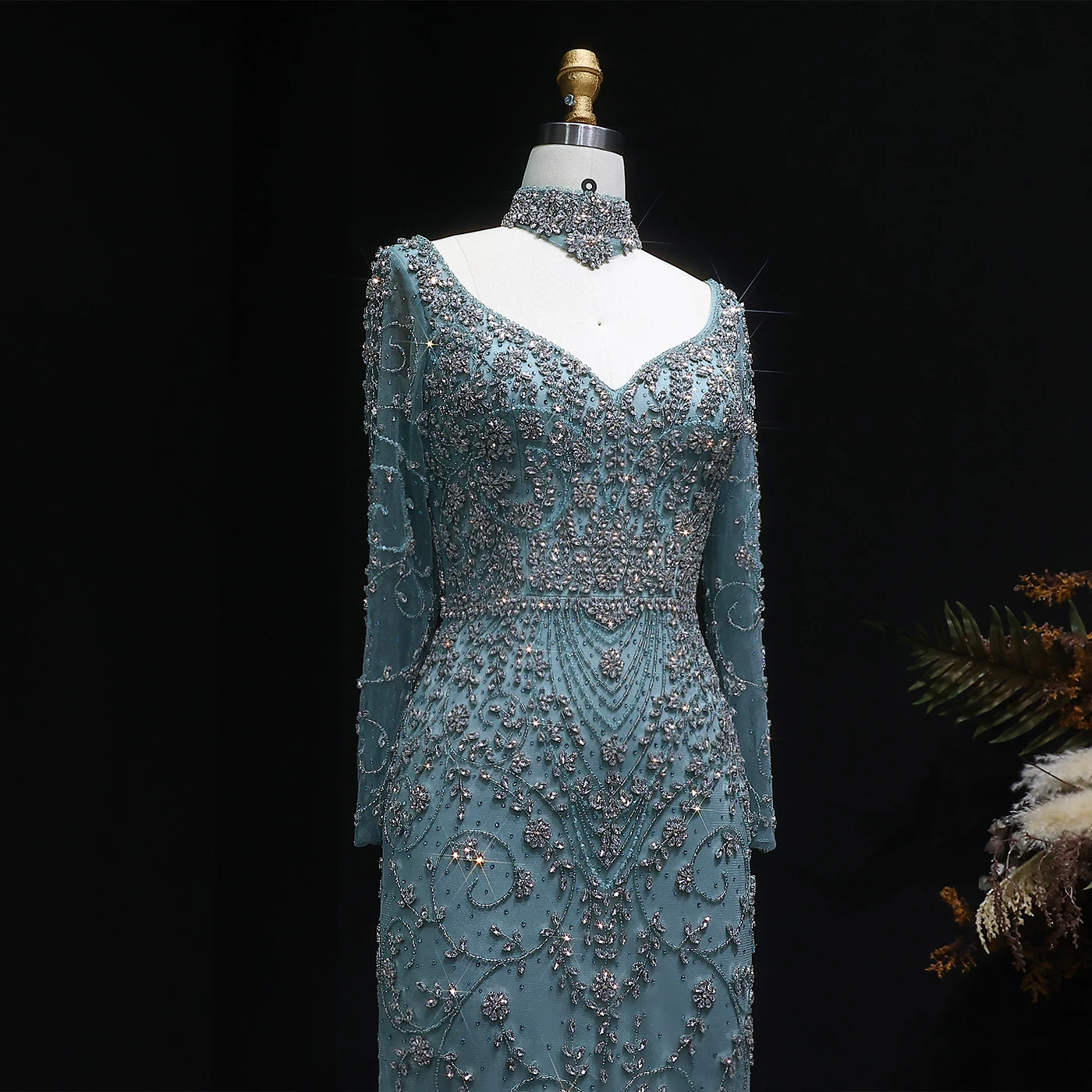 Sharon Said Luxuriöses Arabisches Dubai Rosa Meerjungfrauenkleid mit Langen Ärmeln, Perlenbesetztes Formelles Abendkleid für Hochzeit, Party, Ball, SS181 Maßanfertigung – Detail 28