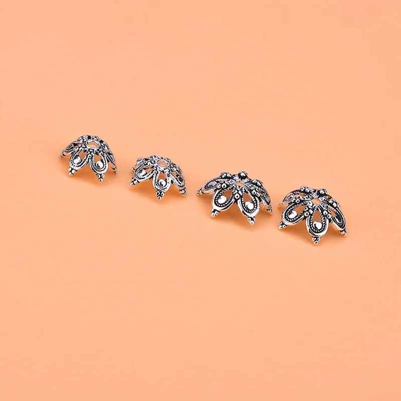 5PCS 925 Sterling Silver Vintage flower bead spacer hand woven jewelry DIY accessories material bag