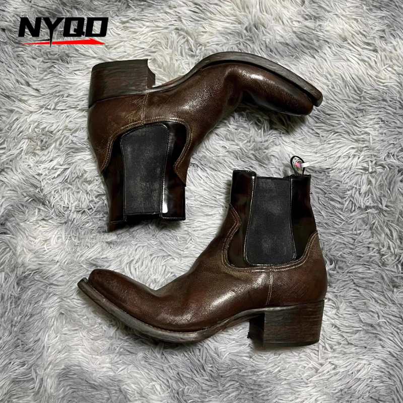 

Pointed Black Chelsea Motorcycle Boots for Men Women Thick Heel Sole Height Increase motorcycle boots men 오프로드 부츠