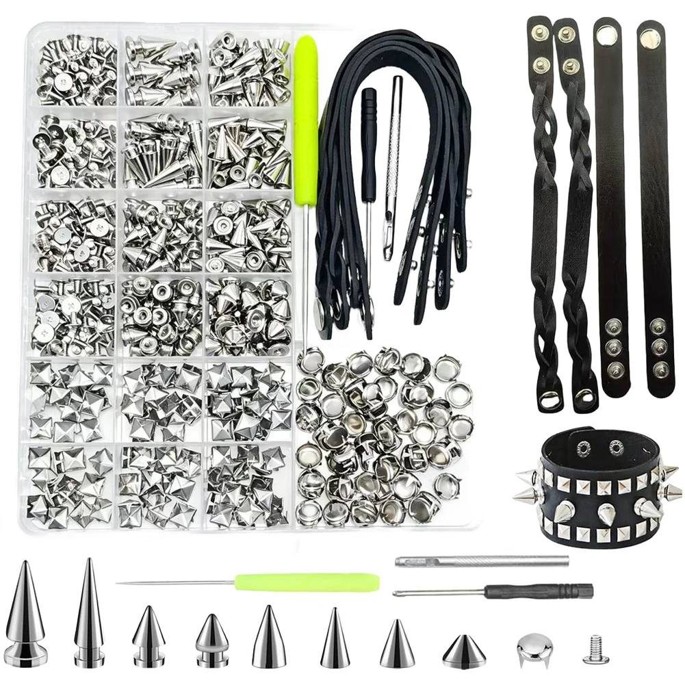 559PCS Punk Nail And Metal Stud Rivet Kit With Zinc Alloy And Iron Screws With Tools For DIY Leather Craft Jackets Belts Shoes