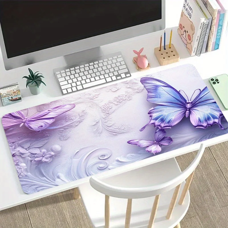 

Large Non-Slip Mouse Pad with Purple Butterfly Floral Design Smooth Surface Mousepads Washable Rubber Desk Mat for Office Gaming