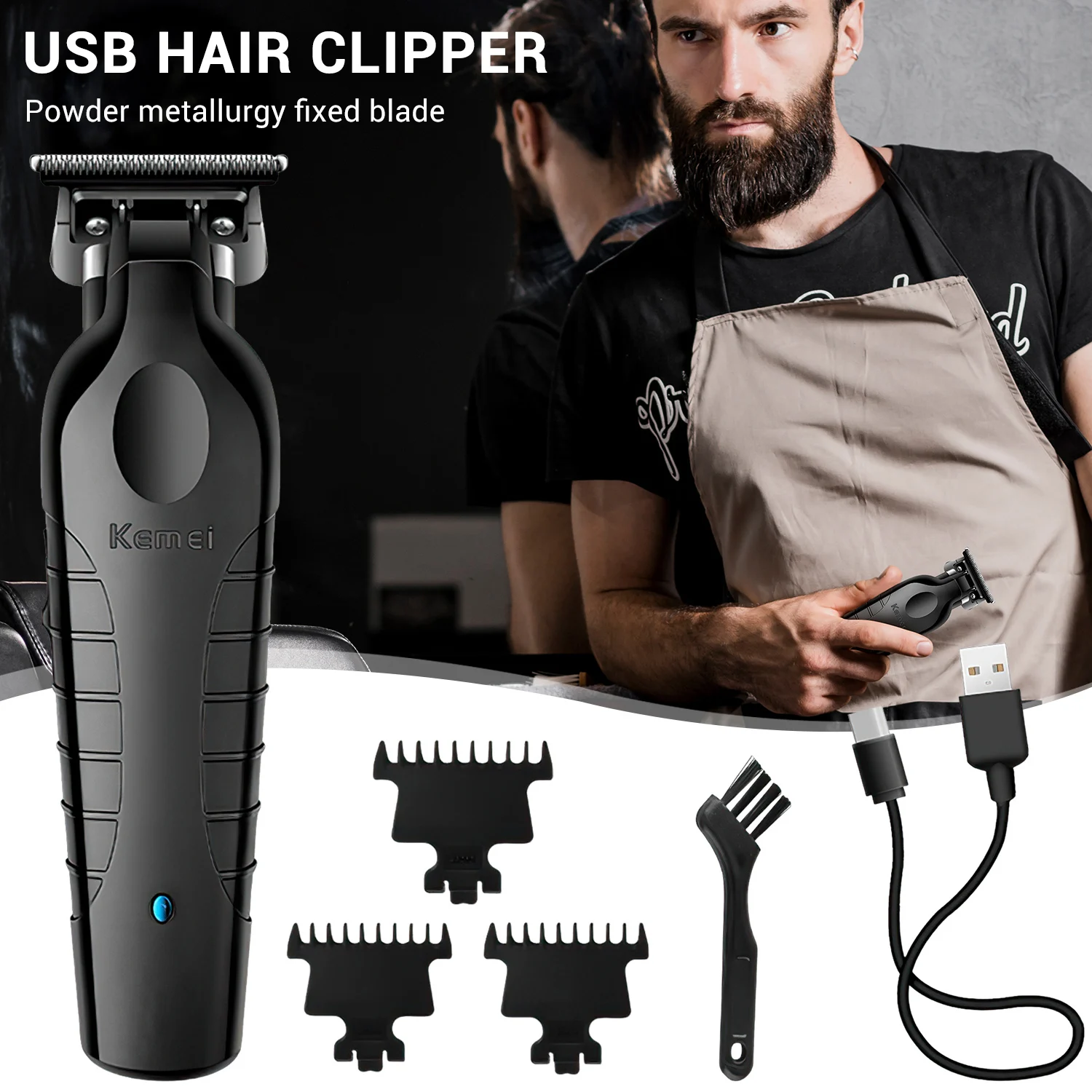 Professional Barber Clippers Rechargeable Precision Steel Blade Hair Trimmer for Haircut Beard Shaver Barbershop