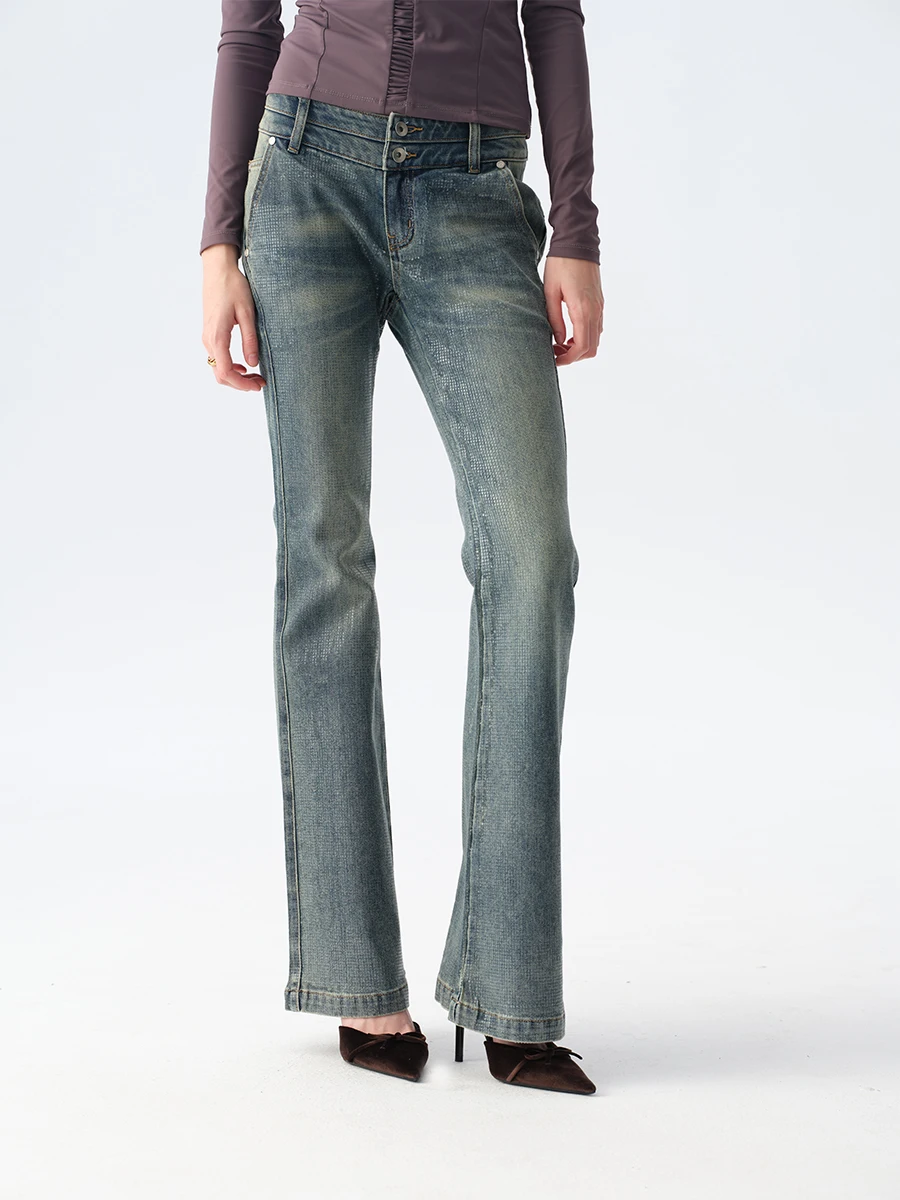 

Doears светло-голубые облегающие джинсы с пайетками и микро-клеш, женские хлопковые джинсовые узкие джинсы с талией, винтажные джинсы