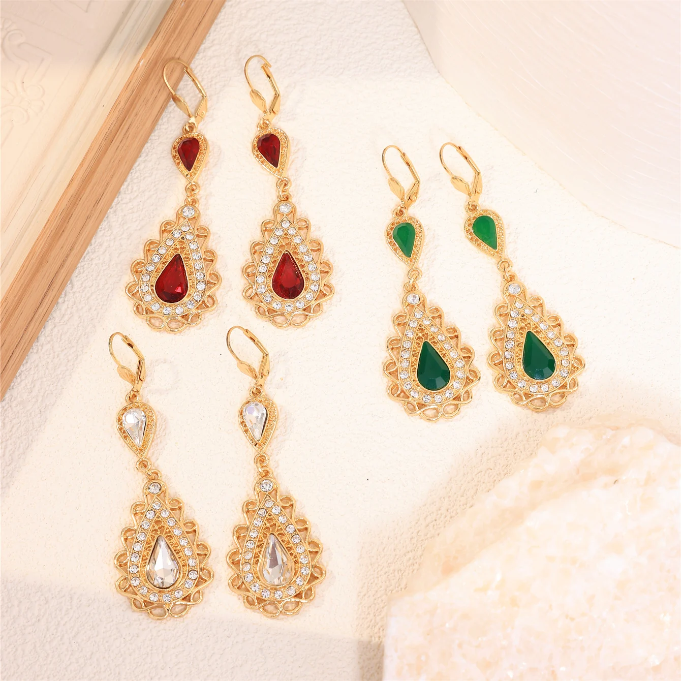 Luxury Moroccan Bride Earrings Women's Wedding Jewelry Ear Pendant French Hook Design Colorful Rhinestone Classical Jewelry