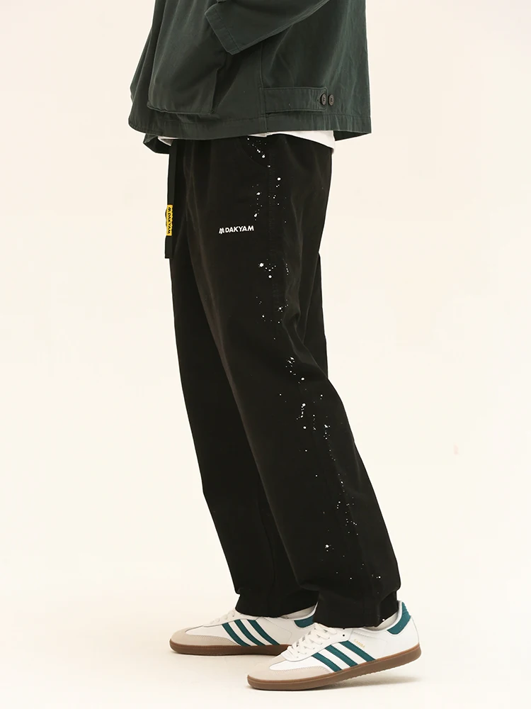 

Dakayam Casual Loose Straight Leg Workwear Trousers Side Bone Splaed Trendy Long Pants Youthful Energy Cotton 00%