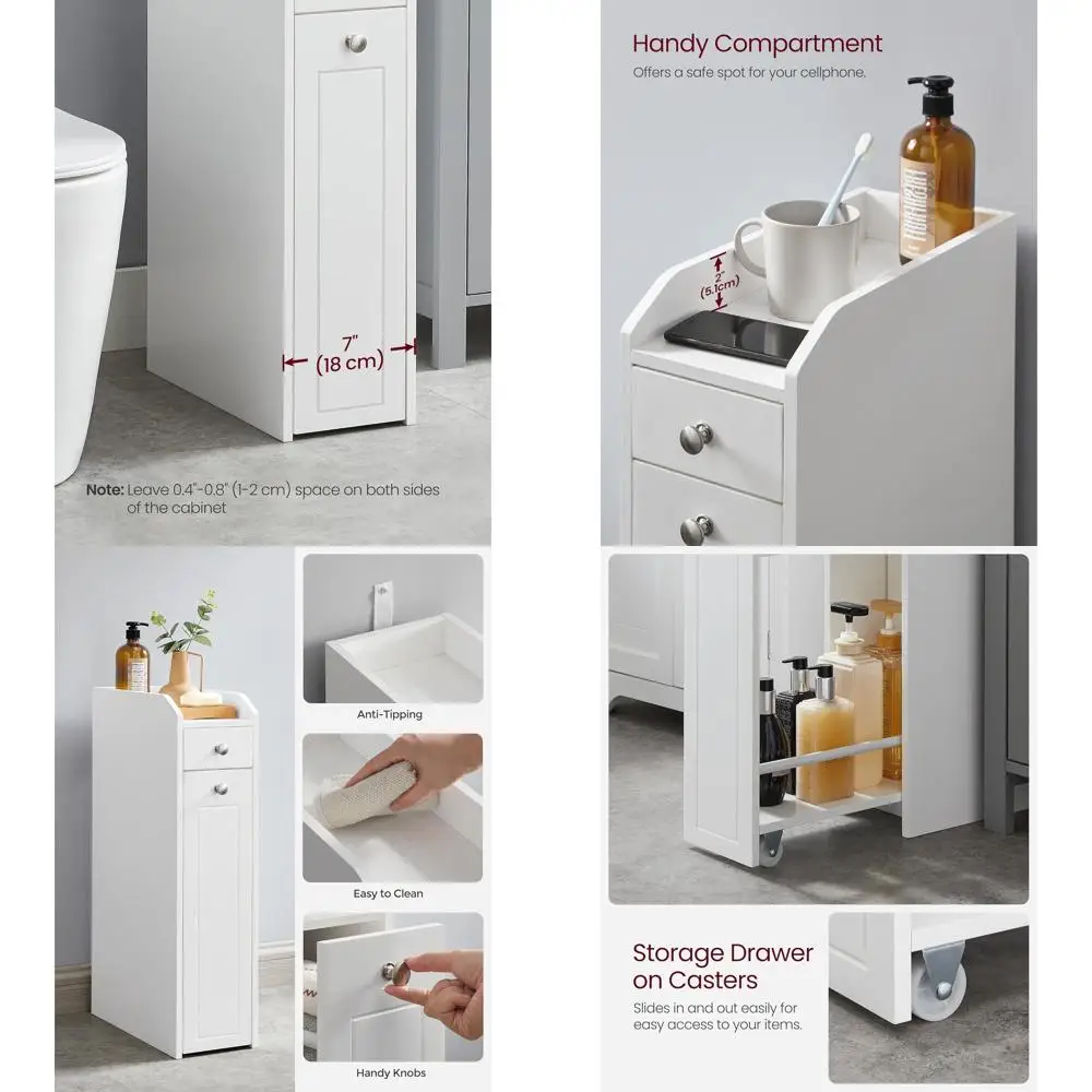 

Slim Storage Cabinet, Narrow Storage Organizer with Slide Out Drawers, Freestanding Toilet Paper Holder, Small Space Skinny Cabi