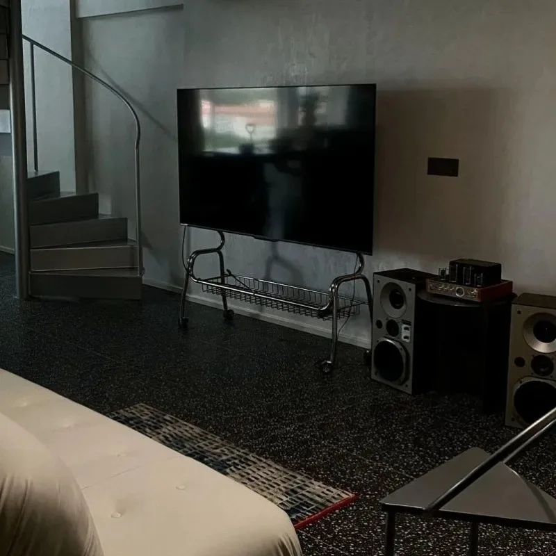 حامل تلفزيون نورديك عربة تلفزيون فاخرة شديدة التحمل من الفولاذ المقاوم للصدأ مقاس 32-75 بوصة مع رف تخزين سهل التجميع متين لغرفة المعيشة #6