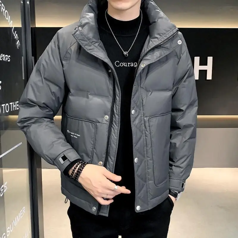 Down Jacket Short Style Versatile New Embossed Men Warm Stand Collar Jacket