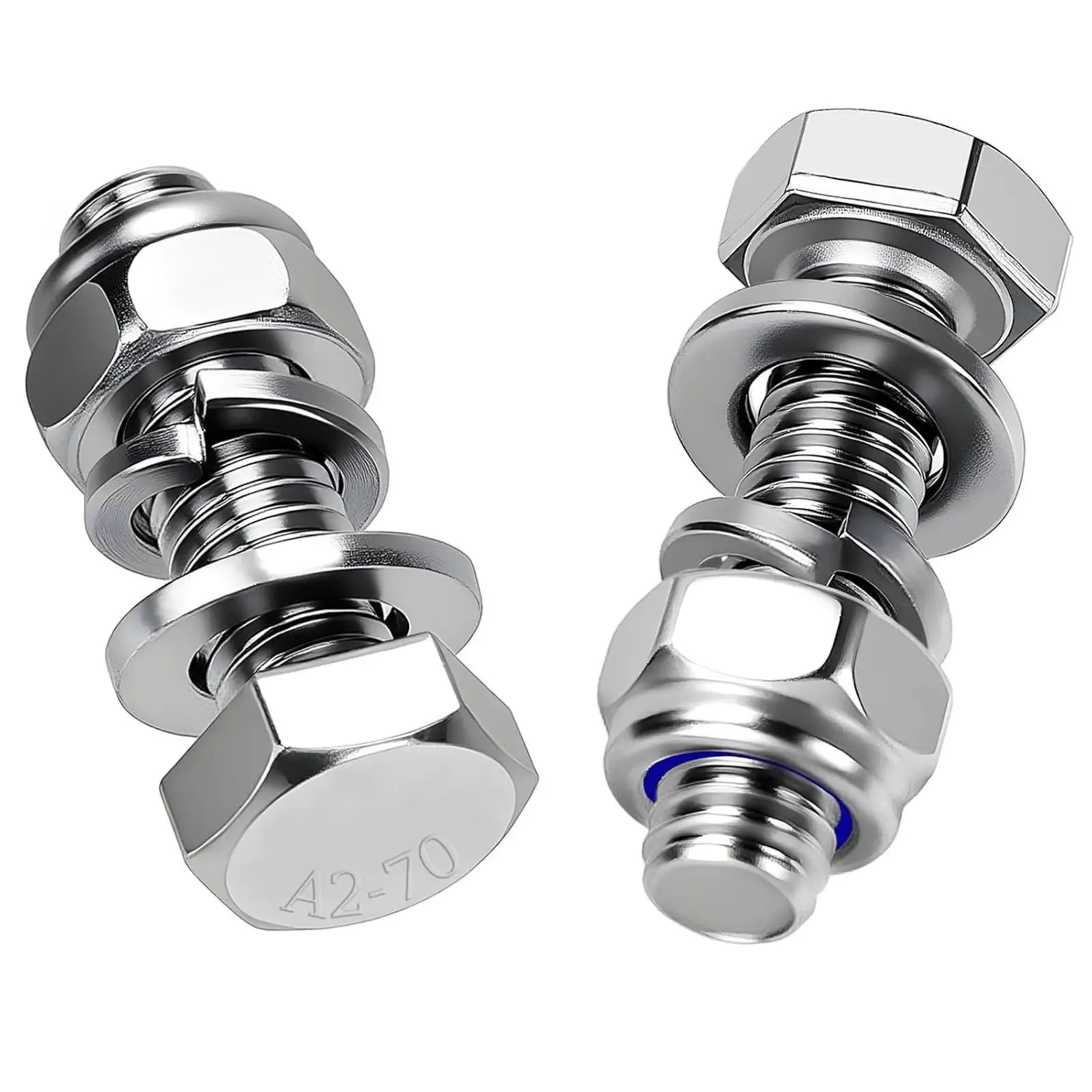 M8 X 20mm Hex Bolts Screws and Self Locking Nuts Flat Washers Stainless Steel Set for Outdoor Tools and Home Improvement