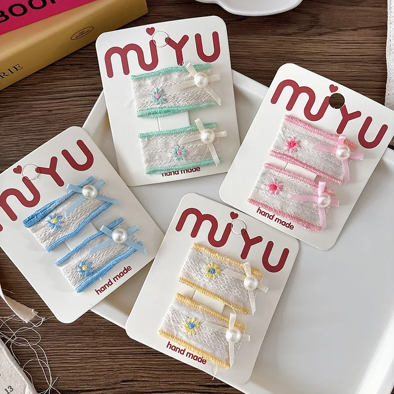 

2pcs Girls Hair Clips Fabric Pearl Bow Barrettes BB Clips for Children Kids Hairpins Bangs Side Clip Hair Accessories Headwear